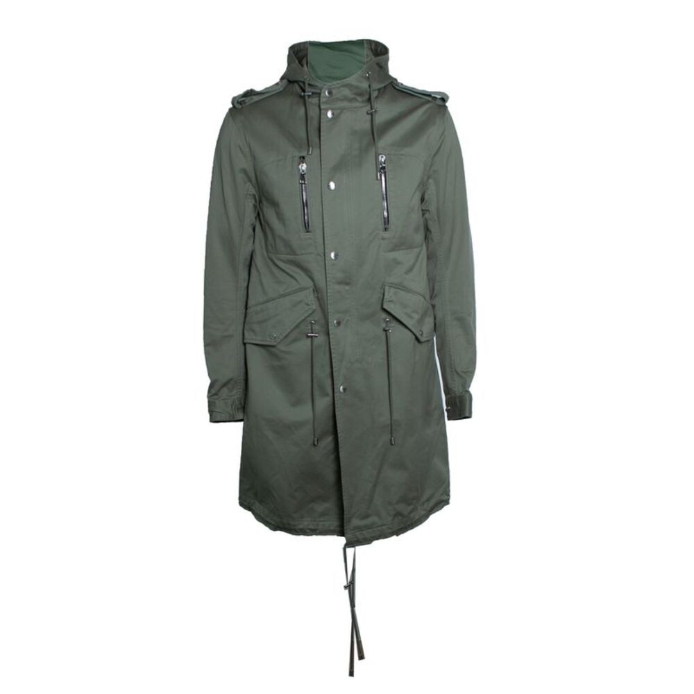 Balmain, green cotton hooded parka